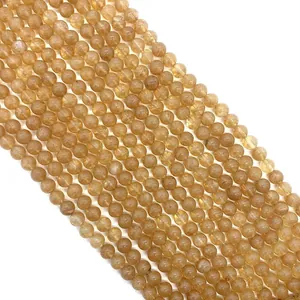 Natural Stone Loose Beads Round Yellow Watermelon Crystal Rutilated Quartz Polished For DIY Jewelry Making Accessories