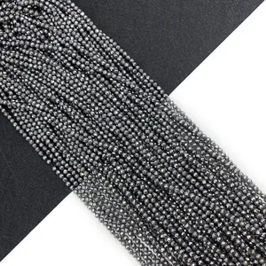 Perles rondes facettées en hématite naturelle pour la création de bijoux DIY