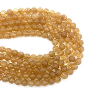 Natural yellow rutilated quartz round loose beads for DIY jewelry making and crafts