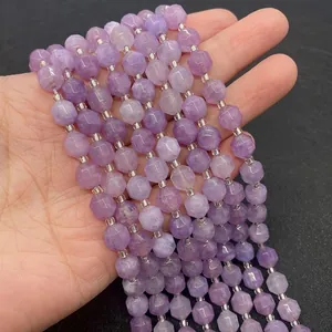 Detailed view of faceted lavender amethyst beads with clear spacers for DIY jewelry