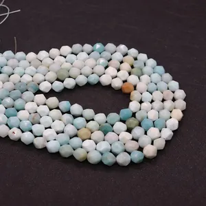 Macro detail of faceted Amazonite natural stone beads for DIY jewelry making