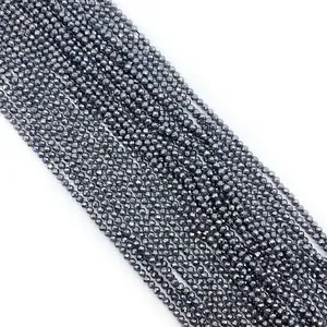 Perles en hématite naturelle facettée pour création de bijoux DIY en gris foncé