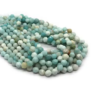 Faceted natural Amazonite beads in shades of light blue and green for DIY jewelry making