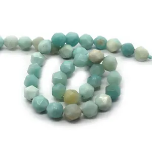 Faceted natural blue amazonite beads for DIY jewelry making and necklace crafting