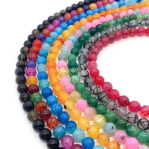 Perle tonde in agata venata di drago colorata per creazione di gioielli fai-da-te
