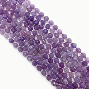 Facettierte Lavendel-Amethyst-Rundperlen für DIY-Halsketten mit Natursteintextur
