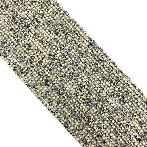 Faceted Dalmatian Jasper natural stone round beads for DIY jewelry making and crafting