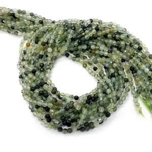 Natural green prehnite faceted round beads for DIY jewelry making and necklaces