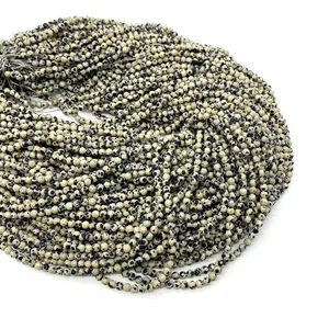 Faceted dalmatian jasper round loose beads for DIY jewelry making and craft supplies