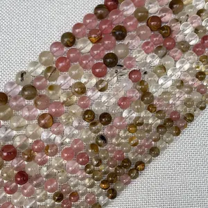 Perles rondes en quartz rutilé naturel poli pour création de bijoux DIY 6-8mm