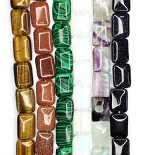 Vertical rectangular natural stone beads in tiger eye, malachite, and fluorite for DIY jewelry