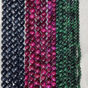 Pietra Naturale Occhio di Tigre Perline Sciolte Tonde 4-12mm Lucidato Effetto Occhio di Gatto Gemma per Creazione Gioielli DIY