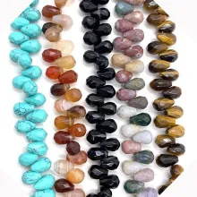 Faceted teardrop semi-precious gemstone beads for DIY jewelry making in various colors