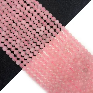 Natural Rose Quartz Loose Beads Round Smooth Polished Pink Crystal Beads For DIY Necklace Bracelet Jewelry Making Accessories