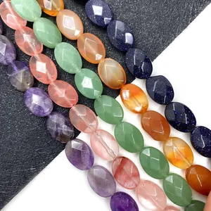 Faceted oval natural stone beads in amethyst and agate for DIY jewelry making
