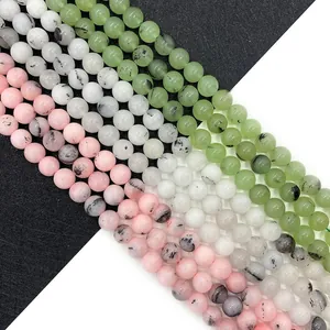 Natürliche Prehnit und schwarze Rutilquarz Perlen für DIY Schmuckherstellung 6-10mm