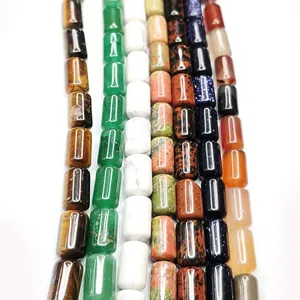 Natural Stone Cylindrical Tube Loose Beads 6x10mm Polished Healing Crystal Cylinder Spacer Beads For Jewelry Making DIY Necklace Bracelet Craft Accessories