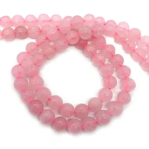 Polished natural pink quartz round beads strands for DIY jewelry making and crafts