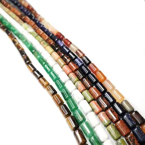 Polished natural 6x10mm cylinder stone beads in diverse colors for DIY jewelry crafts