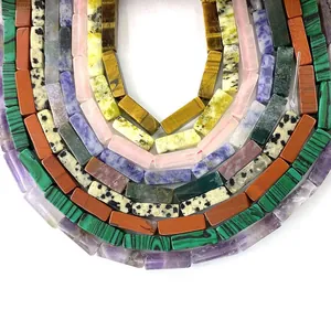 Polished rectangular gemstone beads in various natural stones for DIY jewelry making
