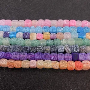Macro view of colorful cube-shaped weathered agate beads with unique crackle patterns