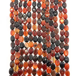 Naturstein Roter Achat Oval Flache Lose Perlen Für DIY Schmuckherstellung Handpolierter Edelstein Strang Für Halskette Armband