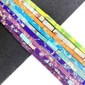 Rectangular 4x13mm natural stone tube beads in vibrant multi-color assortment for DIY jewelry