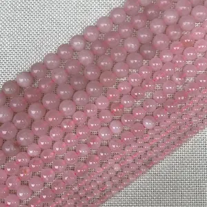 Perle rotonde in quarzo rosa naturale lucidato in varie dimensioni per gioielli DIY