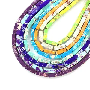 Rectangle tube beads in natural stone textures for colorful DIY jewelry making