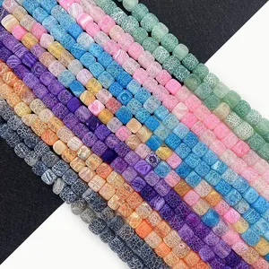 Natural weathered agate cube beads with mesh texture for DIY necklace and jewelry making