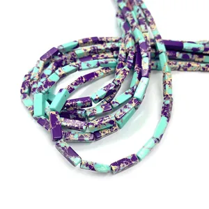 Natural rectangular tube beads 4x13mm for DIY jewelry making in purple and teal