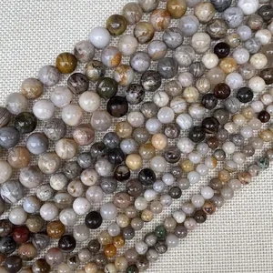 Perle rotonde in pietra naturale avventurina nei toni della terra marrone e beige