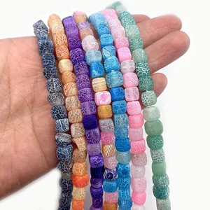 Cube weathered dragon vein agate beads 8x8mm for DIY jewelry making in multi colors