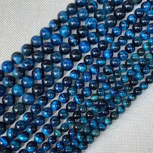 Deep blue tiger eye stone beads in various sizes for DIY jewelry bracelets and necklaces