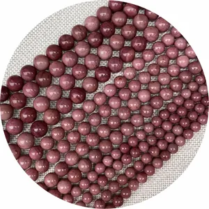 Perle tonde in pietra naturale lucida marrone rossastro per gioielli fai da te