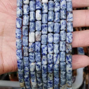 Perline a cilindro in pietra naturale sodalite blu e bianca per creazione gioielli