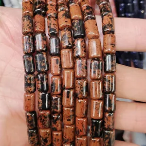 Perle cilindriche in pietra naturale unakite rossa e nera per creazione gioielli