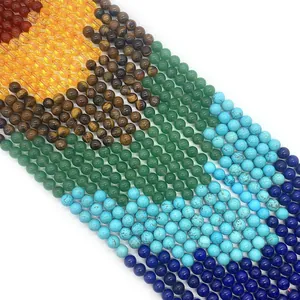 Polished natural stone beads including lapis lazuli and tiger eye for DIY jewelry making
