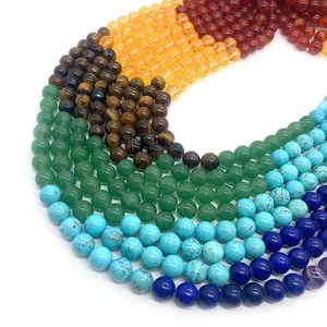 Rainbow sequence of 6-10mm natural agate and tiger eye stone beads for DIY jewelry making