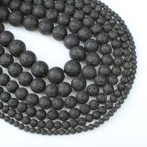 Natural black lava stone round beads for DIY jewelry making in multiple sizes