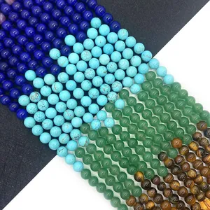 Natural 6-8mm lapis lazuli, tiger eye, and turquoise round stone beads for DIY jewelry