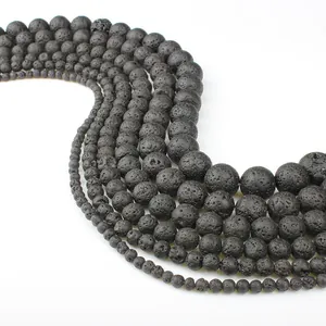 Natural black lava rock stone beads in various sizes for DIY jewelry necklace making