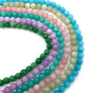 Natural round gemstone beads 6mm-10mm in blue pink and green for DIY jewelry making