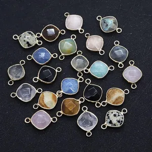 Variedad de conectores de piedra natural facetada con borde dorado para crear joyas DIY