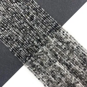 Perline Sfuse in Quarzo Rutilato Nero Naturale Sfaccettate Tonde Lucidate Con Foro Diritto per Accessori Gioielli Fai da Te