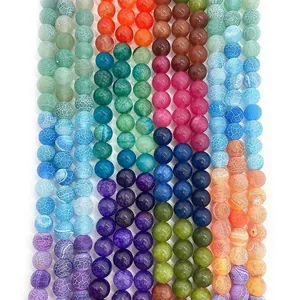 Natuursteen Agaat Ronde Kralen Mat Gecraqueleerd Drakenader Losse Kralen Voor DIY Ketting Armband Sieraden Maken Accessoires