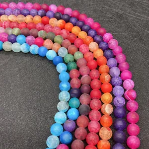 Macro shot of colorful matte dragon vein agate beads for DIY jewelry making