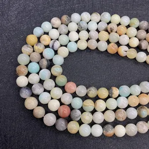 Macro detail of natural amazonite stone beads in various colors for jewelry DIY