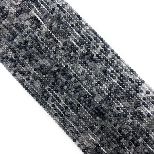 Perle sfaccettate in quarzo rutilato nero per gioielli fai-da-te con inclusioni naturali