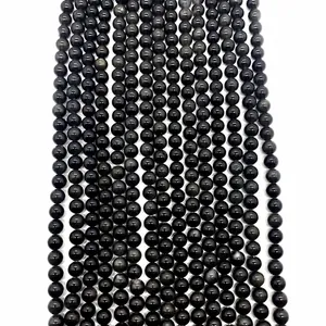 Natural Black Obsidian Round Loose Beads Genuine Stone For DIY Jewelry Making Bracelet Necklace Accessories Handcrafted Gift